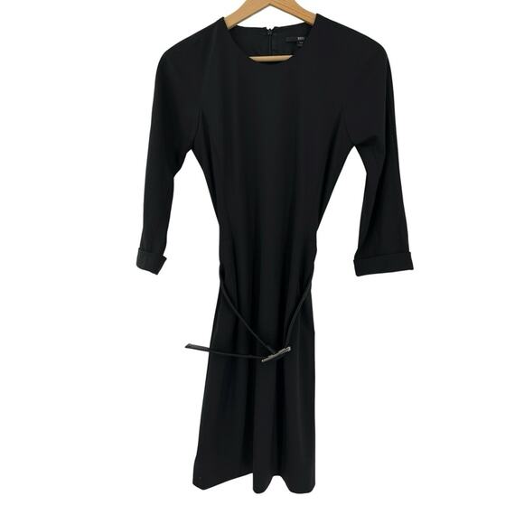 Hugo Boss Belted Wool Stretch Sheath Dress Sz 2 Black - Picture 1 of 14